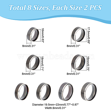 Unicraftale 16 шт. 8 размера 304 набор колец из нержавеющей стали с простой лентой(RJEW-UN0002-91)-3