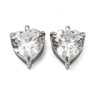 Platinum Clear Heart Stainless Steel+Cubic Zirconia Charms