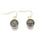 Flat Round Golden Tone Brass Natural Labradorite Dangle Earrings(EJEW-M059-08)-1