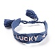 Word Lucky Polycotton(Polyester Cotton) Braided Bracelet with Tassel Charm(BJEW-F429-08)-1