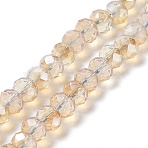 Electroplate Glass Beads Strands, Imitation Jade Beads, Half Plated, Rainbow Plated, Faceted, Rondelle, PeachPuff, 6x5mm, Hole: 1mm, about 85~88pcs/strand, 16.1~16.5 inch(41~42cm)(EGLA-A034-J6mm-K01)