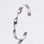 Tarnish Resistant 304 Stainless Steel Cuff Bangles, Twisted, Stainless Steel Color, 2 inchx2-5/8 inch(50x68mm), 7mm(BJEW-I244-26P)