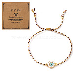 Adjustable 304 Stainless Steel Enamel Evil Eye Cotton Cord Braided Bead Bracelets, Golden, Navajo White, 11.02 inch(28cm)(WG2F678-01)