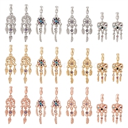 Pandahall 24Pcs 12 Styles Rack Plating Alloy European Dangle Charms, with Colorful Rhinestone, Large Hole Pendants, Cadmium Free & Nickel Free & Lead Free, Woven Net/Web with Feather, Mixed Color, 43~36.5mm, Hole: 4~5mm, 2pcs/style(MPDL-TA0001-04)