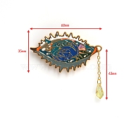 Evil Eye Alloy Enamel Brooch, Lucky Eye Enamel Pins with Tassel Bead, Light Gold, Teal, 35x60mm(PW-WG98994-03)