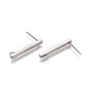 304 Stainless Steel Stud Earring Findings, with Loop, Rectangle, Stainless Steel Color, 20x2x2mm, Hole: 1.5mm, Pin: 0.8mm(STAS-E482-03A-P)