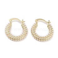 Plastic Imitation Pearl Hoop Earrings, Real 18K Gold Plated Brass Earrings for Women, Long-Lasting Plated, Cadmium Free & Lead Free, White, 26x5mm(EJEW-E310-01G)