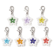 Star Glass Seed Beads Pendants, with Zinc Alloy Lobster Claw Clasps, Mixed Color, 28~29mm, 7pcs/set(HJEW-MZ00029)