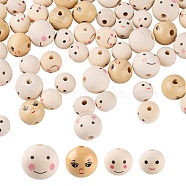 80Pcs 4 Style Natural Wood European Beads, Large Hole Beads, Round with Face, Mixed Color, 17~25x17.5~23.5mm, Hole: 4~5.5mm, 20pcs/style(WOOD-LS0001-37)