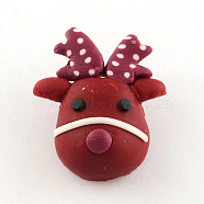 Handmade Christmas Reindeer/Stag Polymer Clay Pendants, Dark Red, 28x24x10mm, Hole: 1mm(X-CLAY-R060-21)