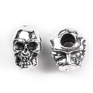 Tibetan Style Zinc Alloy Spacer Beads, Halloween, Skull, Antique Silver, 7.5x5.5x6.5mm, Hole: 2.5mm(FIND-TAC0010-10)