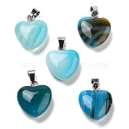 Natural Banded Agate Charms, with Silver Tone Metal Findings, Heart, Dyed, 16x6mm(HEAR-PW0001-057-26)