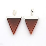 Carnelian Triangle Pendants, with Silver Tone Brass Findings, 34x22~28x4mm, Hole: 8x5mm(G-P053-P15A)
