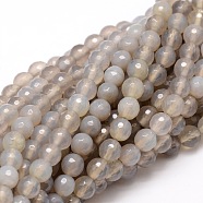 Faceted Natural Agate Round Beads Strands, Dyed, Dark Gray, 6mm, Hole: 1mm, about 64pcs/strand, 14.7 inch(G-E319B-6mm-09)