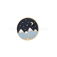 Alloy Enamel Pins, Brooch for Backpack Clothes, Flat Round with Mountain, Light Blue, 24mm(FIND-PW0022-01A)