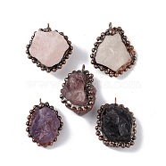 Natural Mixed Stone Pendants, Nuggets Charms with Red Copper Plated Brass Chains, Lead Free & Cadmium Free, 31~42x23~35x12~23mm, Hole: 4mm(G-F739-10R)