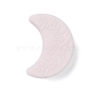 Silicone Focal Beads, Moon with Flower Print, Misty Rose, 25x18x8mm, Hole: 2mm(SIL-S005-03A)