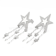 Rack Plating Brass Micro Pave Clear Cubic Zirconia Dangle Earrings, Cadmium Free & Lead Free, Long-Lasting Plated, Star, Platinum, 66x24mm, Pin: 0.7mm(EJEW-L231-75P)