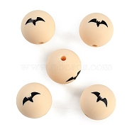 Silicone Beads, Round with Bat, Beige, 15x15x15mm, Hole: 2mm(SIL-S008-03A)