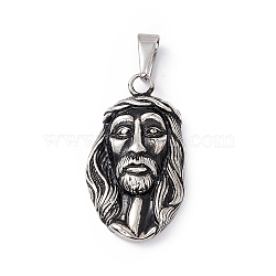 304 Stainless Steel Pendants, Man Head Charms, Antique Silver, 39x22x7mm, Hole: 4.5x9mm(STAS-G285-06AS)