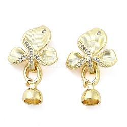 Brass Micro Pave Clear Cubic Zirconia Fold Over Clasps, Flower, Real 18K Gold Plated, 29.5mm, Hole: 1.2mm(KK-Z080-05G)