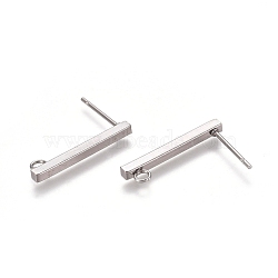 Non-Tarnish 304 Stainless Steel Stud Earring Findings, with Loop, Rectangle, Stainless Steel Color, 20x2x2mm, Hole: 1.5mm, Pin: 0.8mm(STAS-E482-03A-P)