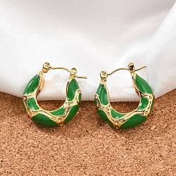 304 Stainless Steel Enamel Hoop Earrings, Golden, Green, 22x6mm, Pin: 0.7mm(EJEW-Z079-01G-01)