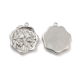304 Stainless Steel Pendants, Hexagon with Flower Charm, Stainless Steel Color, 18x16x2.5mm, Hole: 1.6mm(X-STAS-H214-22P)