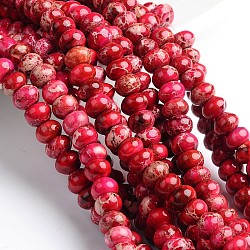 Dyed Natural Imperial Jasper Rondelle Beads Strands, Cerise, 6x4mm, Hole: 1mm, about 98pcs/strand, 15.8 inch(G-M275-01-6mm)