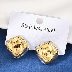 304 Stainless Steel Stud Earrings, Golden & Stainless Steel Color, Rhombus, 20.5x21mm(EJEW-U045-04D-GP)