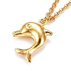 Dolphin Pendant Necklaces, with 304 Stainless Steel Pendants & Cable Chains, Brass Spring Ring Clasps, Golden, 16.06 inch(40.8cm)(NJEW-JN03078-03)