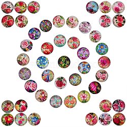 2 Sets 2 Styles Glass Cabochons, Half Round with Flower Pattern, Mixed Color, 25x7.5mm, 20 and 30pcs/set, 1 set/style(GGLA-SZ0001-40)