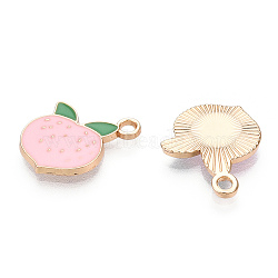 Alloy Enamel Pendants, Cadmium Free & Lead Free, Peach, Light Gold, Pink, 18x14.5x1.5mm, Hole: 1.8mm(ENAM-T009-48-RS)