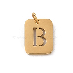 304 Stainless Steel Charms, with Jump Ring, Golden, Rectangle with Letter Charm, Letter B, 12.5x9.5x1.5mm, Hole: 3mm(STAS-R001-01G-B)