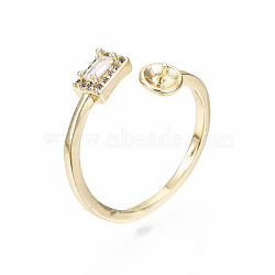 Brass Micro Pave Clear Cubic Zirconia Peg Bails Cuff Finger Ring Settings, for Half Drilled Bead, Nickel Free, Rectangle, Real 18K Gold Plated, US Size 8(18mm), pin: 0.6mm(for half drilled bead)(X-KK-S360-011-NF)