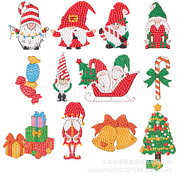 Christmas Theme DIY PVC Diamond Painting Sticker Kit, Including Rhinestones Bag, Diamond Sticky Pen, Tray Plate and Glue Clay, Mixed Color, 50~80mm(PW-WG29650-02)