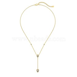 925 Sterling Silver Pave Clear Cubic Zirconia Cable Chain Teardrop Tassel Pendant Necklaces for Women, Real 18K Gold Plated, 15.91 inch(40.4cm)(NJEW-Q342-08G)