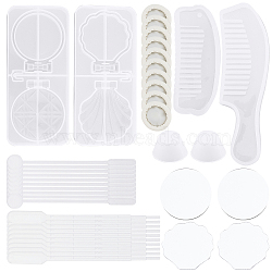 Foldable Makeup Mirror Silicone Resin Molds, for DIY UV Resin & Epoxy Resin Craft Casting Making, with Disposable Latex Finger Cots, Plastic Round Stirring Rod, White, 160x77x11.5mm, Inner Size: 15~72x11~60mm(DIY-CA0001-31)