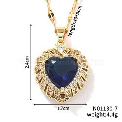 Brass Pave Cubic Zirconia Coffee Bean Chain Cute Heart Pendant Necklaces for Women, Golden, Blue, 15.75 inch(40cm)(IG3619-3)