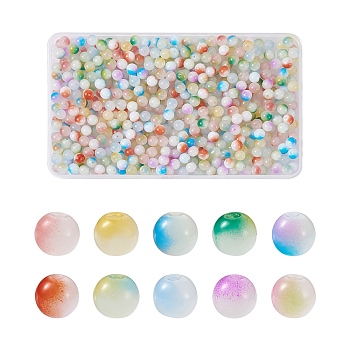 500Pcs 10 Colors Imitation Jade Glass Beads, Transparent Two Tone Baking Painted Round Beads, Mixed Color, 8x7.5mm, Hole: 1.2~1.4mm, 50pcs/color