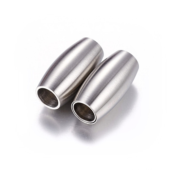 304 Stainless Steel Magnetic Clasps with Glue-in Ends, Matte Style, Oval, Stainless Steel Color, 21x10mm, Hole: 6mm