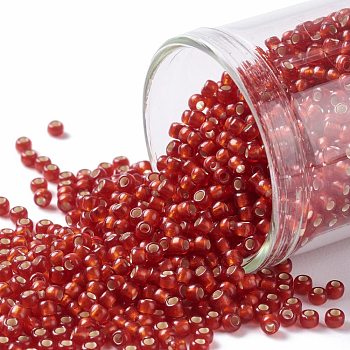 TOHO Round Seed Beads, Japanese Seed Beads, (25CF) Silver Lined Frost Ruby, 11/0, 2.2mm, Hole: 0.8mm, about 5555pcs/50g