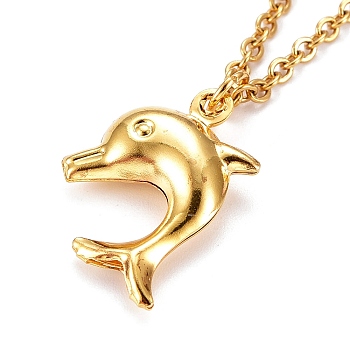 Dolphin Pendant Necklaces, with 304 Stainless Steel Pendants & Cable Chains, Brass Spring Ring Clasps, Golden, 16.06 inch(40.8cm)