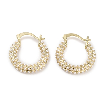 Plastic Imitation Pearl Hoop Earrings, Real 18K Gold Plated Brass Earrings for Women, Long-Lasting Plated, Cadmium Free & Lead Free, White, 26x5mm