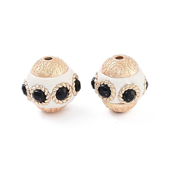 Handmade Indonesia Beads, with Alloy and Glass, Bicone, Golden, White, 16x15mm, Hole: 1.5mm