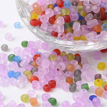 6/0 Transparent Frosted Colors Round Glass Seed Beads, Mixed Color, 3x2.5mm, Hole: 1mm, about 700pcs/50g