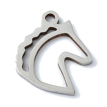 304 Stainless Steel Pendants, Laser Cut, Horse Charms, Stainless Steel Color, 16x13x1mm, Hole: 1mm