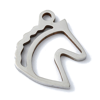 Non-Tarnish 304 Stainless Steel Pendants, Laser Cut, Horse Charms, Stainless Steel Color, 16x13x1mm, Hole: 1mm