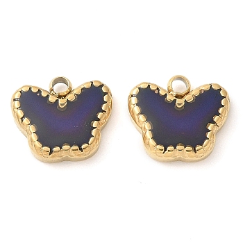 304 Stainless Steel Charms, Butterfly, with Resin, Manual Polishing, Ion Plating(IP), Dark Blue, 7.5x8.5x2mm, Hole: 1.2mm