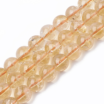 Chapelets de perles de citrine naturelle, ronde, 6mm, Trou: 1mm, Environ 64 pcs/chapelet, 15.7 pouce